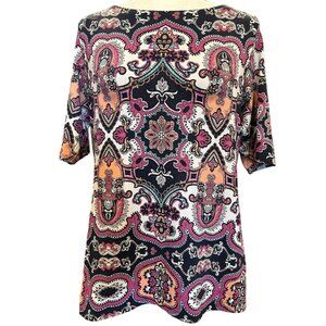 Charter Club Womens Paisley Print Top Medium‎ Multicolor Boatneck